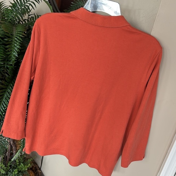 Polo Ralph Lauren Burnt Orange Top 3/4 Sleeves Collared Preppy Embroidered Pony - Picture 10 of 11